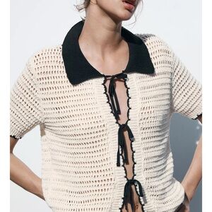 Zara Cream and Black Crochet Blouse
